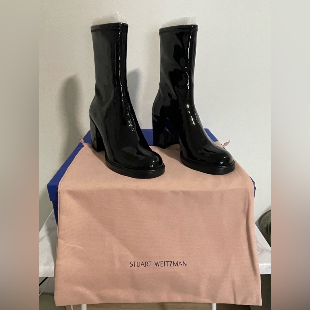 Stuart Weitzman Dalenna Mid Shaft Vegan (Vinyl) Boots SIZE 8.5